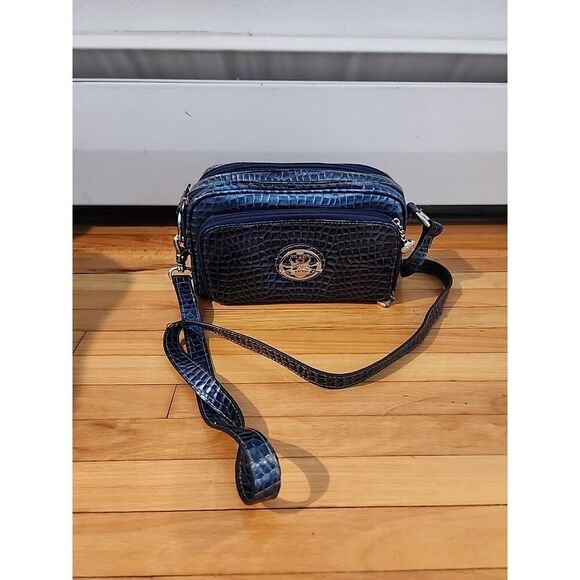 KATHY VAN ZEELAND Blue Vegan Croc Embossed Crossbody Handbag Purse Charms - Picture 1 of 12